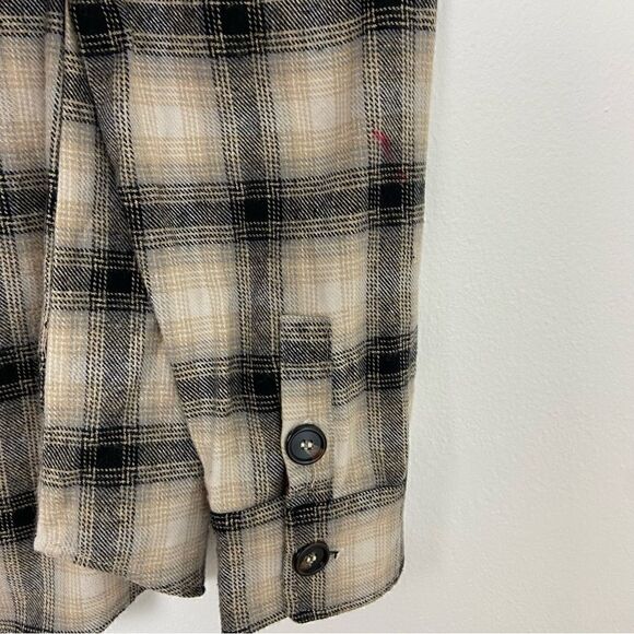 Blu Pepper Cream & Black Plaid Shacket CabinCore Fall Boho Flannel Comfy Size S - Picture 7 of 11